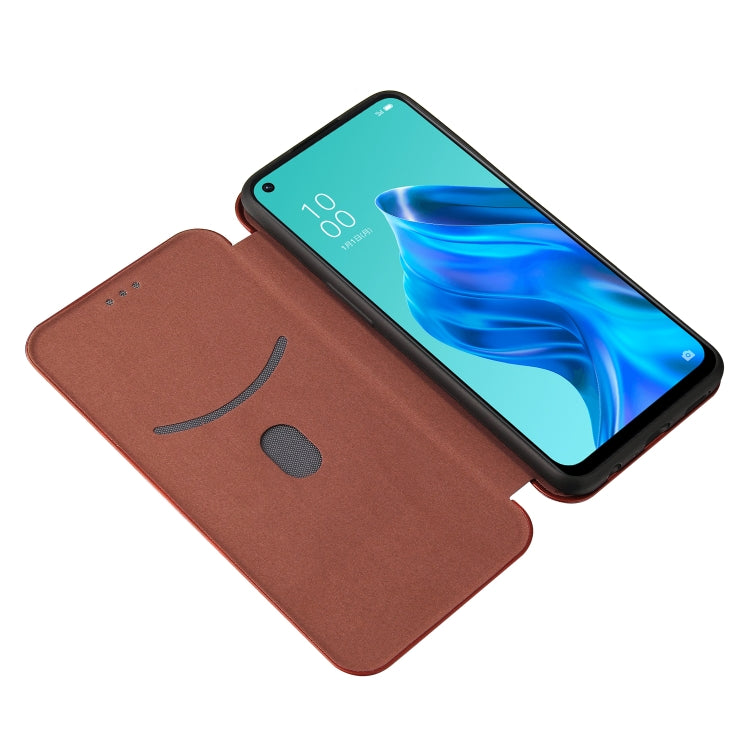 For OPPO Reno 5A(Japan version) Carbon Fiber Texture Horizontal Flip TPU + PC + PU Leather Case with Card Slot