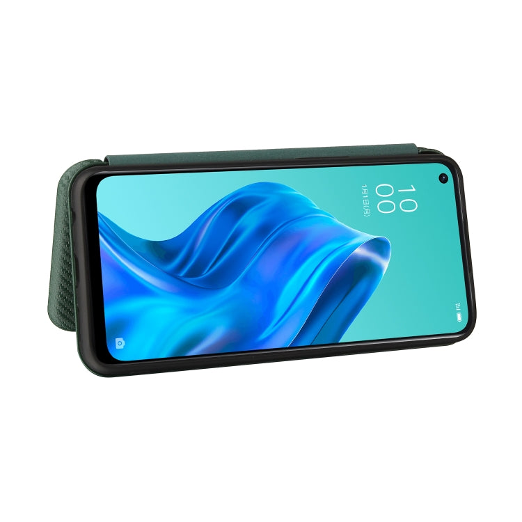 For OPPO Reno 5A(Japan version) Carbon Fiber Texture Horizontal Flip TPU + PC + PU Leather Case with Card Slot