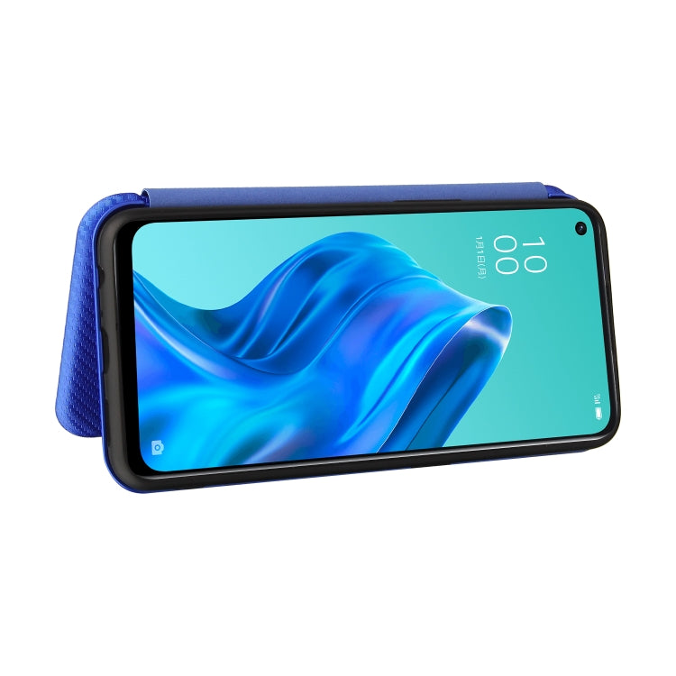 For OPPO Reno 5A(Japan version) Carbon Fiber Texture Horizontal Flip TPU + PC + PU Leather Case with Card Slot