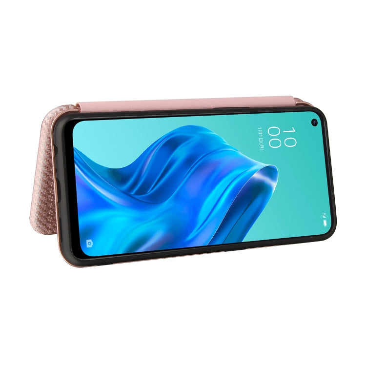 For OPPO Reno 5A(Japan version) Carbon Fiber Texture Horizontal Flip TPU + PC + PU Leather Case with Card Slot