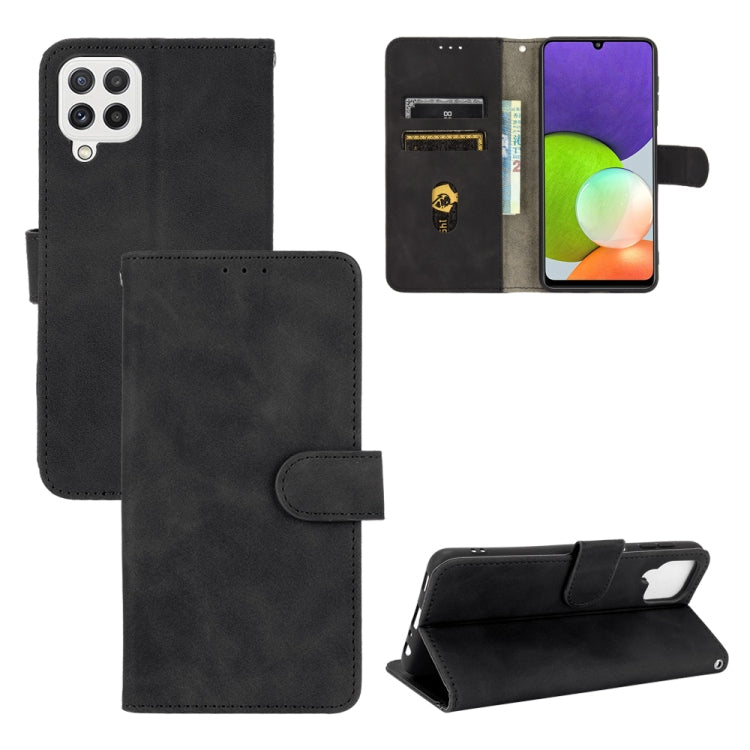 For Samsung Galaxy A22 4G Solid Color Skin Feel Magnetic Buckle Horizontal Flip Calf Texture PU Leather Case with Holder & Card Slots & Wallet