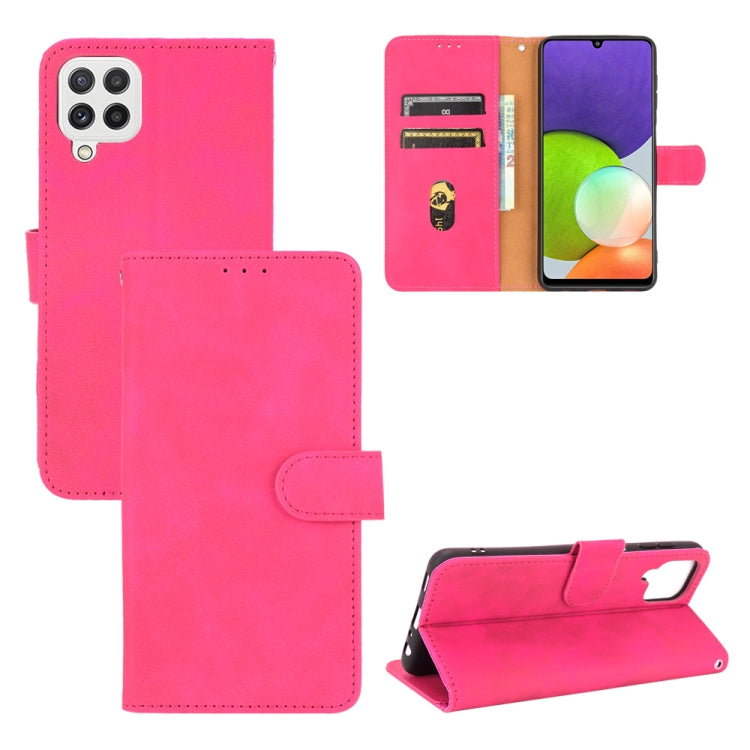 For Samsung Galaxy A22 4G Solid Color Skin Feel Magnetic Buckle Horizontal Flip Calf Texture PU Leather Case with Holder & Card Slots & Wallet