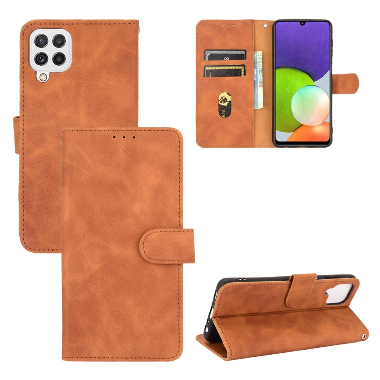 For Samsung Galaxy A22 4G Solid Color Skin Feel Magnetic Buckle Horizontal Flip Calf Texture PU Leather Case with Holder & Card Slots & Wallet