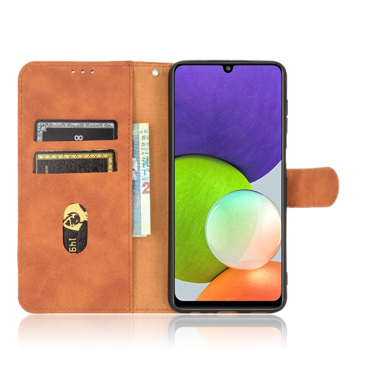 For Samsung Galaxy A22 4G Solid Color Skin Feel Magnetic Buckle Horizontal Flip Calf Texture PU Leather Case with Holder & Card Slots & Wallet