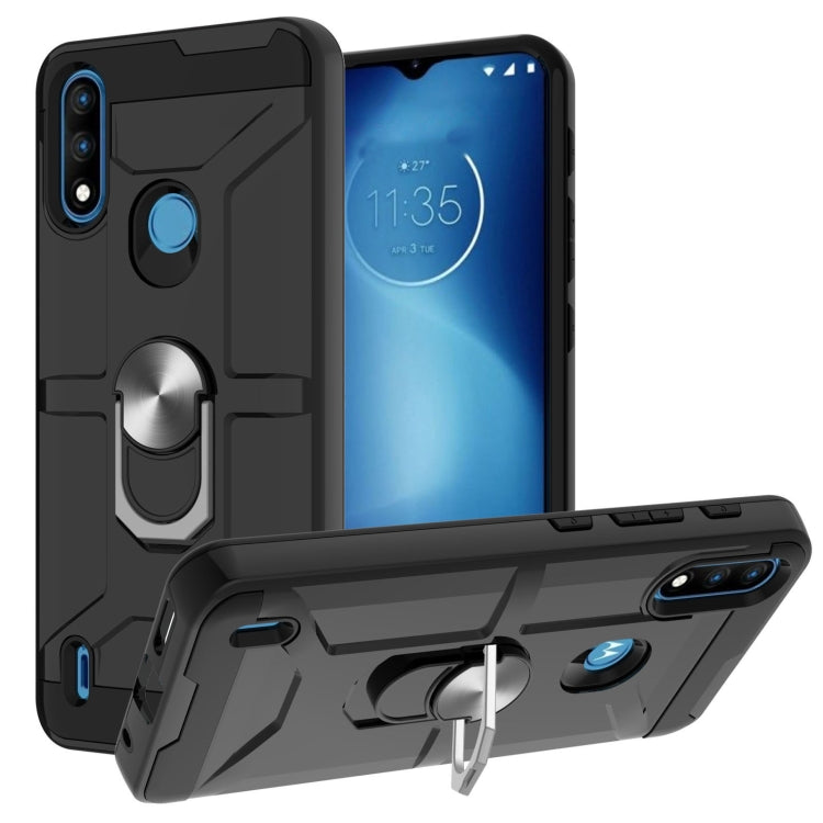 For Motorola Moto E7 Power 2021 War-god Armor TPU + PC Shockproof Magnetic Protective Case with Ring Holder