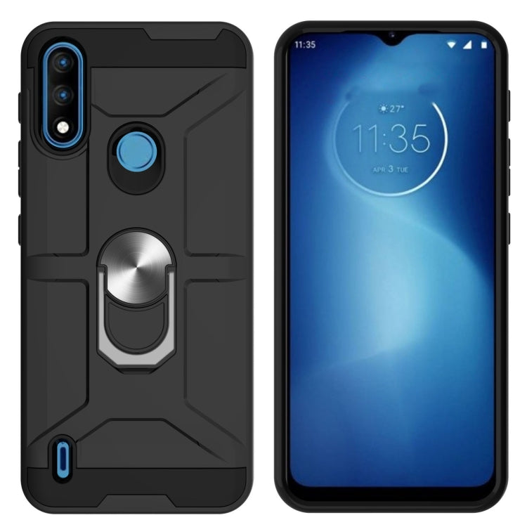 For Motorola Moto E7 Power 2021 War-god Armor TPU + PC Shockproof Magnetic Protective Case with Ring Holder