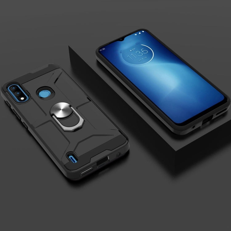 For Motorola Moto E7 Power 2021 War-god Armor TPU + PC Shockproof Magnetic Protective Case with Ring Holder