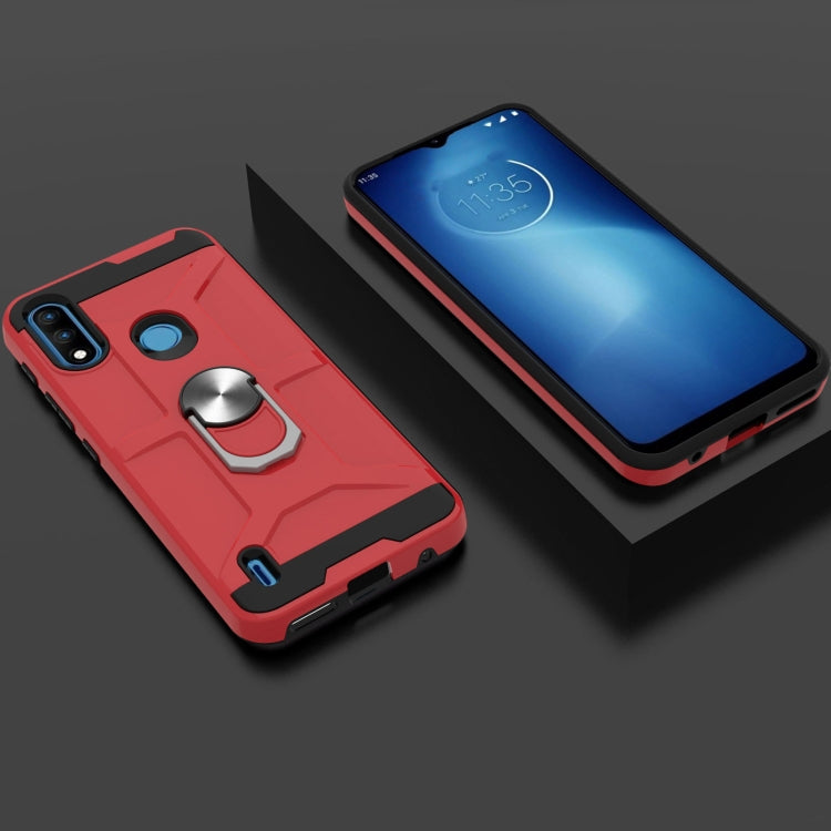 For Motorola Moto E7 Power 2021 War-god Armor TPU + PC Shockproof Magnetic Protective Case with Ring Holder