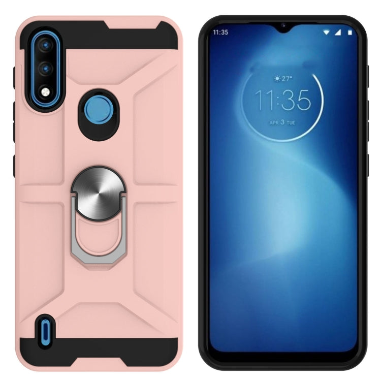 For Motorola Moto E7 Power 2021 War-god Armor TPU + PC Shockproof Magnetic Protective Case with Ring Holder