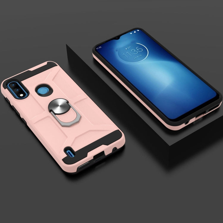 For Motorola Moto E7 Power 2021 War-god Armor TPU + PC Shockproof Magnetic Protective Case with Ring Holder