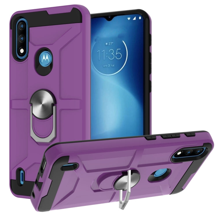 For Motorola Moto E7 Power 2021 War-god Armor TPU + PC Shockproof Magnetic Protective Case with Ring Holder