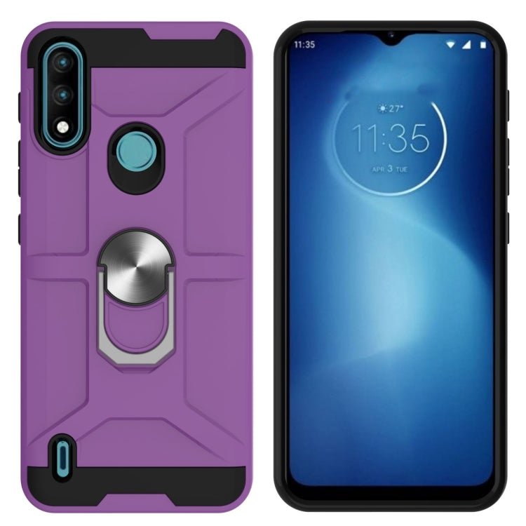 For Motorola Moto E7 Power 2021 War-god Armor TPU + PC Shockproof Magnetic Protective Case with Ring Holder