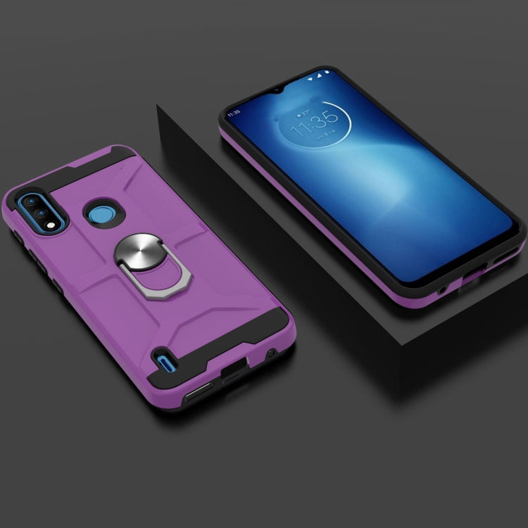 For Motorola Moto E7 Power 2021 War-god Armor TPU + PC Shockproof Magnetic Protective Case with Ring Holder