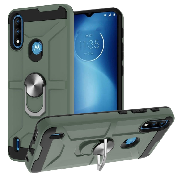 For Motorola Moto E7 Power 2021 War-god Armor TPU + PC Shockproof Magnetic Protective Case with Ring Holder