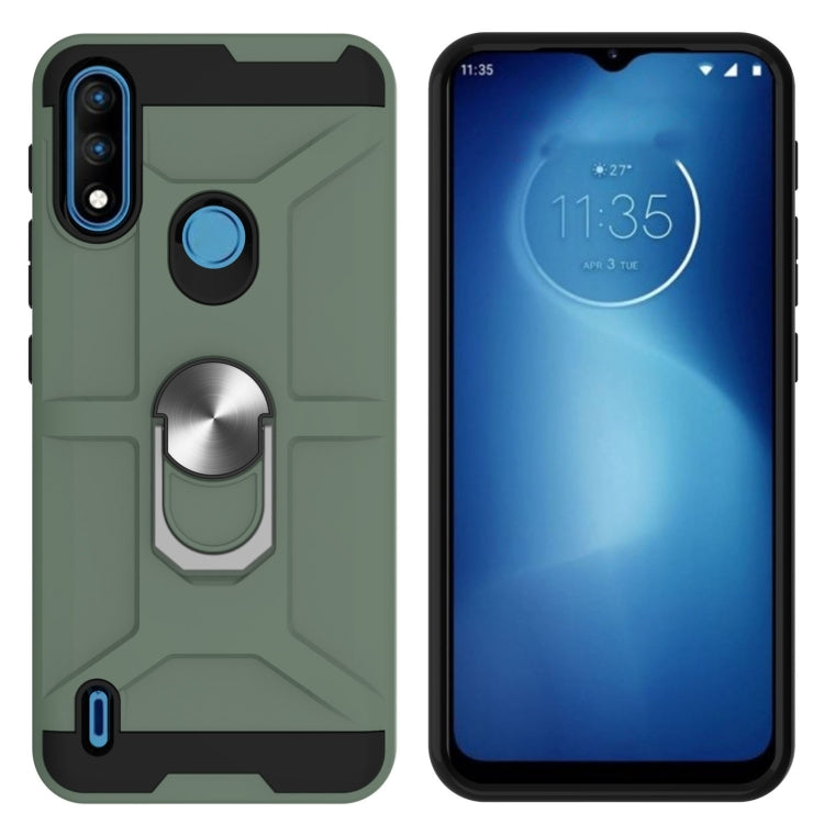 For Motorola Moto E7 Power 2021 War-god Armor TPU + PC Shockproof Magnetic Protective Case with Ring Holder