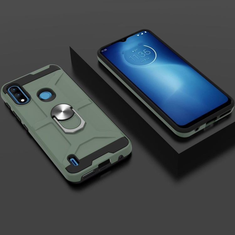For Motorola Moto E7 Power 2021 War-god Armor TPU + PC Shockproof Magnetic Protective Case with Ring Holder