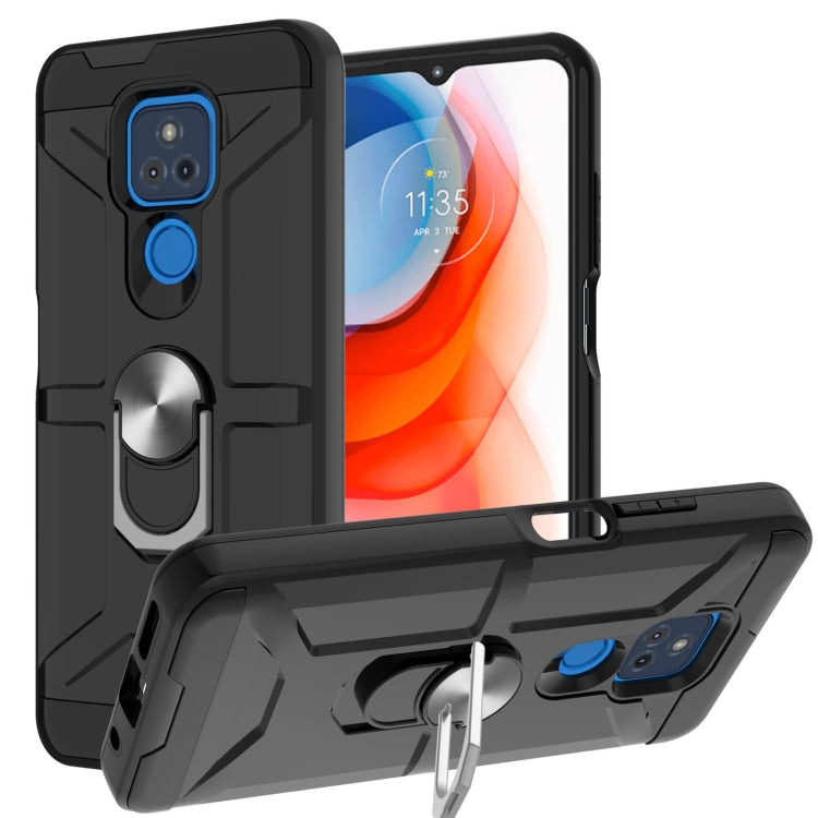 For Motorola Moto G Play 2021 War-god Armor TPU + PC Shockproof Magnetic Protective Case with Ring Holder