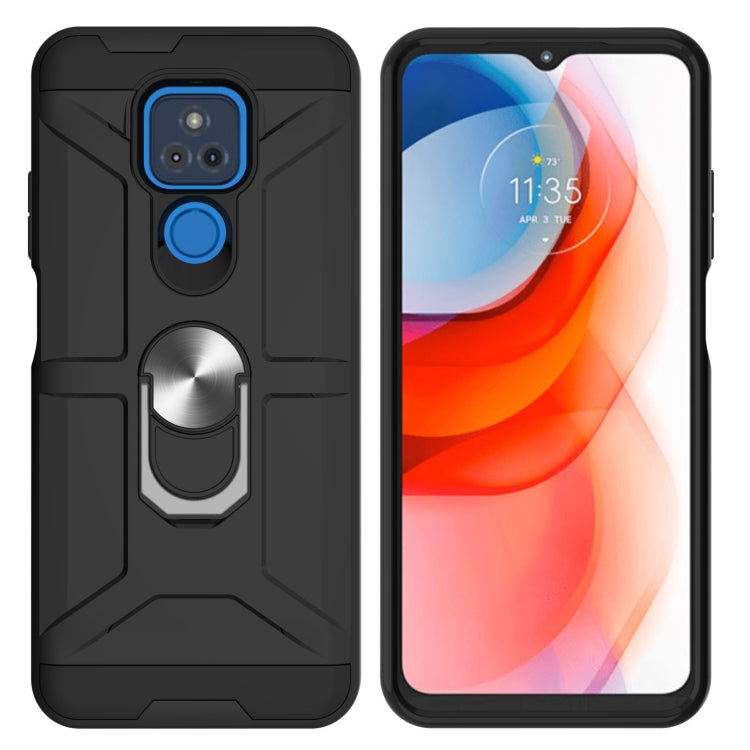 For Motorola Moto G Play 2021 War-god Armor TPU + PC Shockproof Magnetic Protective Case with Ring Holder