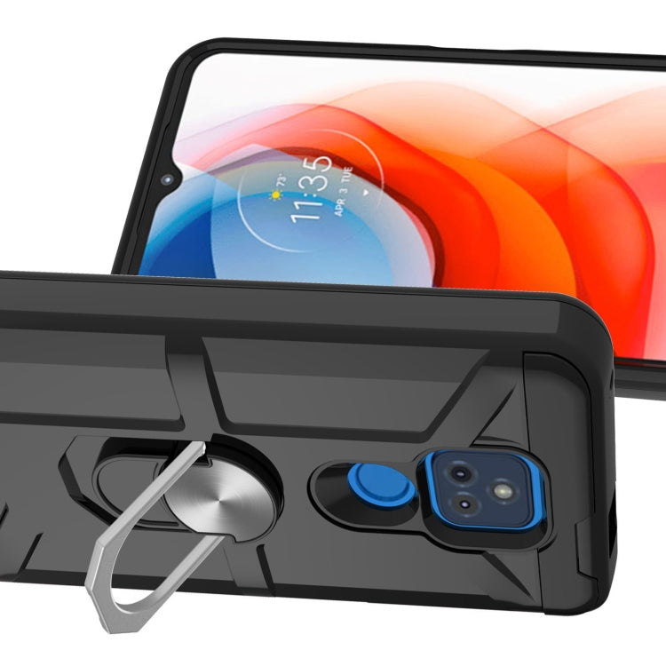 For Motorola Moto G Play 2021 War-god Armor TPU + PC Shockproof Magnetic Protective Case with Ring Holder