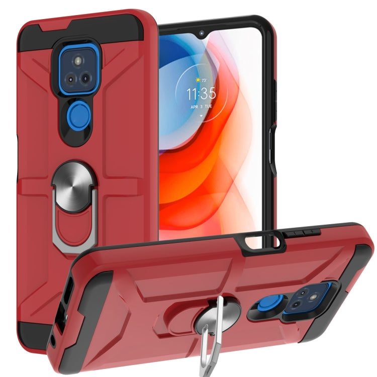 For Motorola Moto G Play 2021 War-god Armor TPU + PC Shockproof Magnetic Protective Case with Ring Holder