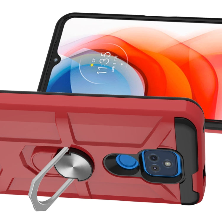 For Motorola Moto G Play 2021 War-god Armor TPU + PC Shockproof Magnetic Protective Case with Ring Holder