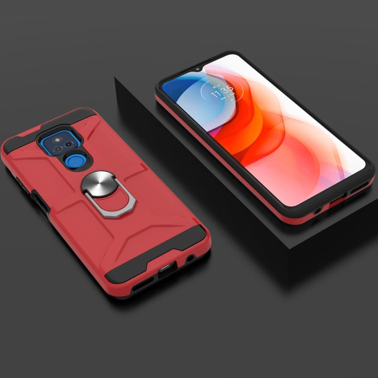 For Motorola Moto G Play 2021 War-god Armor TPU + PC Shockproof Magnetic Protective Case with Ring Holder