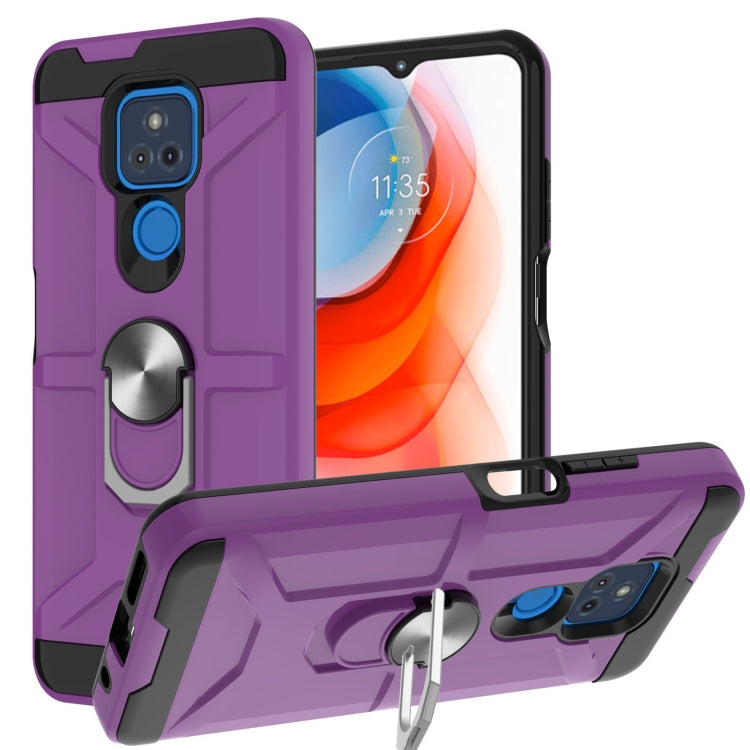For Motorola Moto G Play 2021 War-god Armor TPU + PC Shockproof Magnetic Protective Case with Ring Holder