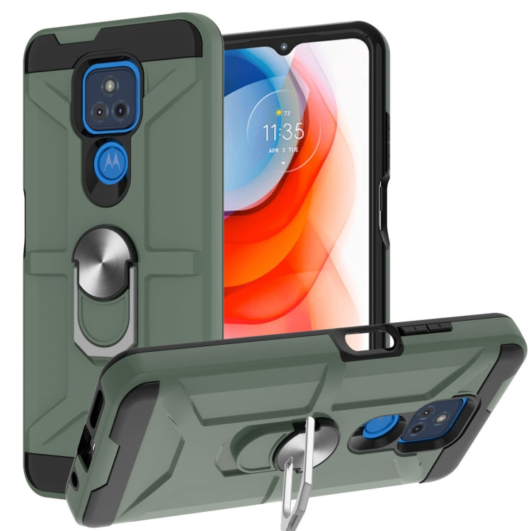 For Motorola Moto G Play 2021 War-god Armor TPU + PC Shockproof Magnetic Protective Case with Ring Holder