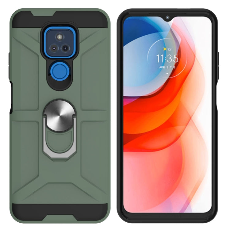 For Motorola Moto G Play 2021 War-god Armor TPU + PC Shockproof Magnetic Protective Case with Ring Holder