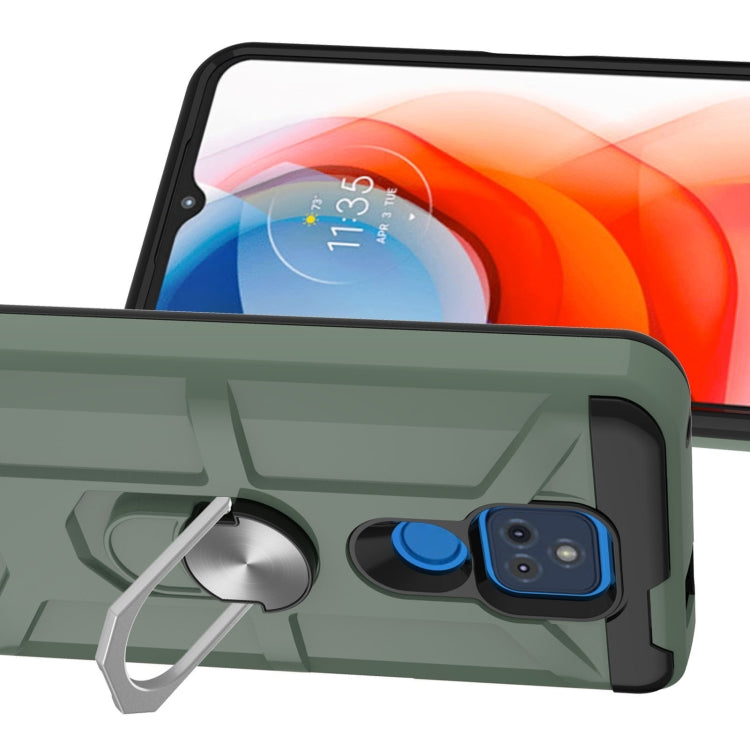 For Motorola Moto G Play 2021 War-god Armor TPU + PC Shockproof Magnetic Protective Case with Ring Holder