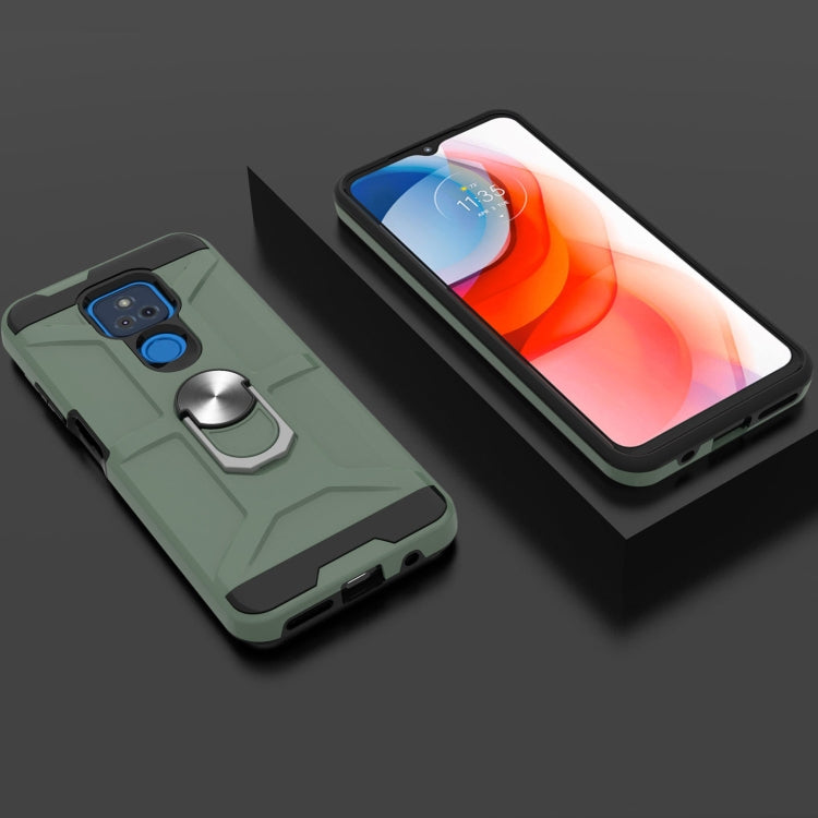 For Motorola Moto G Play 2021 War-god Armor TPU + PC Shockproof Magnetic Protective Case with Ring Holder