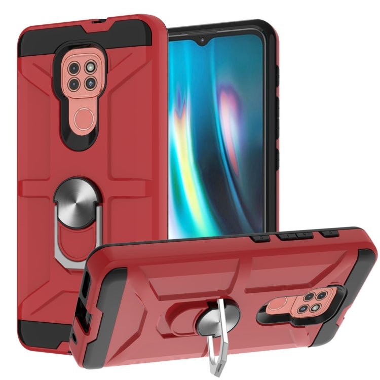 For Motorola Moto G9/G9 Play/E7 Plus War-god Armor TPU + PC Shockproof Magnetic Protective Case with Ring Holder