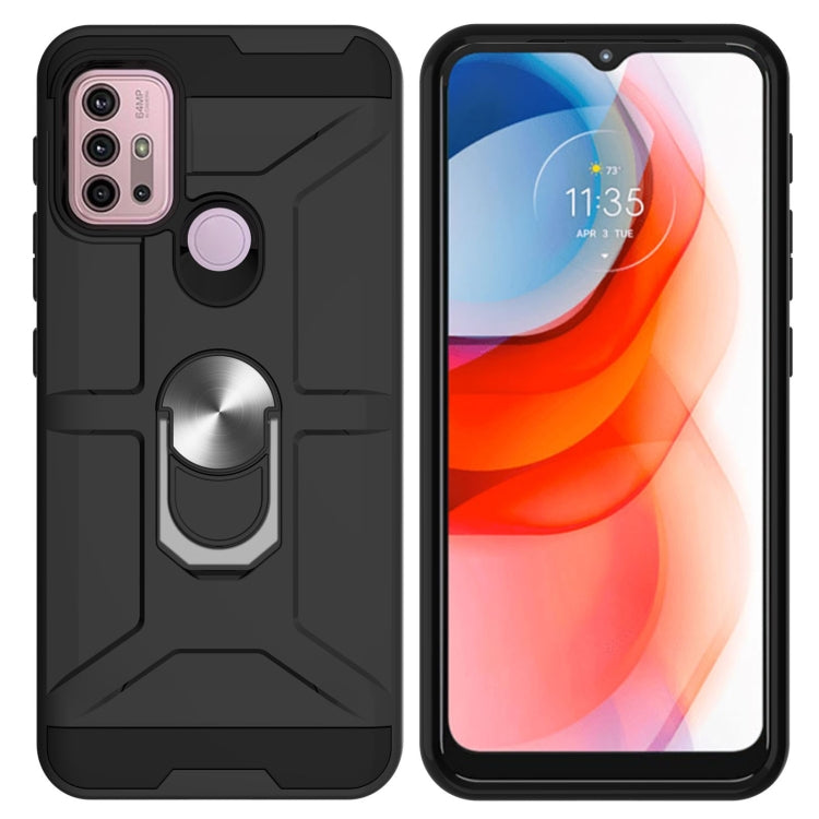 For Motorola Moto G10 / G30 War-god Armor TPU + PC Shockproof Magnetic Protective Case with Ring Holder