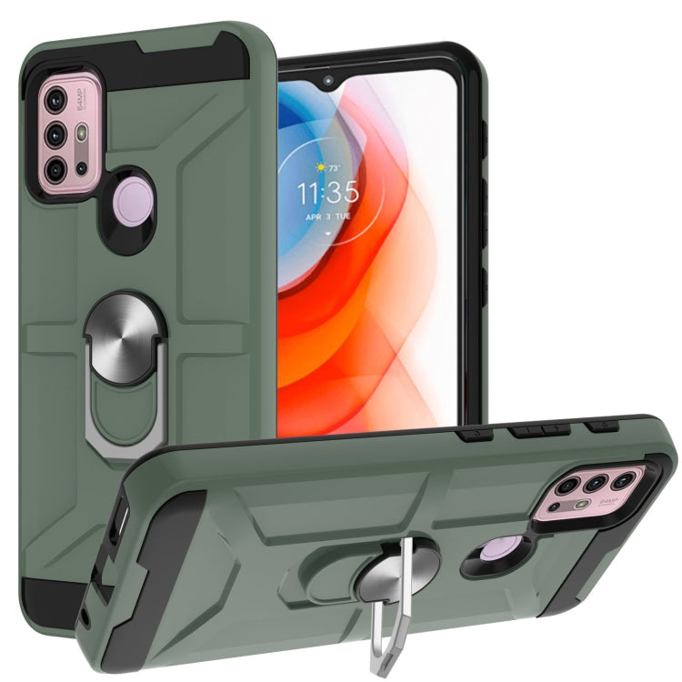 For Motorola Moto G10 / G30 War-god Armor TPU + PC Shockproof Magnetic Protective Case with Ring Holder