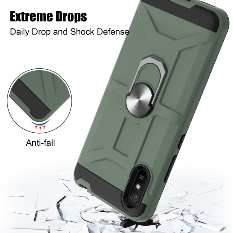 For Xiaomi Redmi 9A War-god Armor TPU + PC Shockproof Magnetic Protective Case with Ring Holder