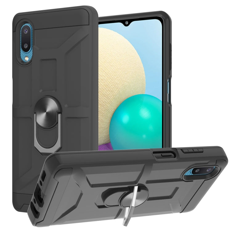 For Samsung Galaxy A02 / M02 War-god Armor TPU + PC Shockproof Magnetic Protective Case with Ring Holder