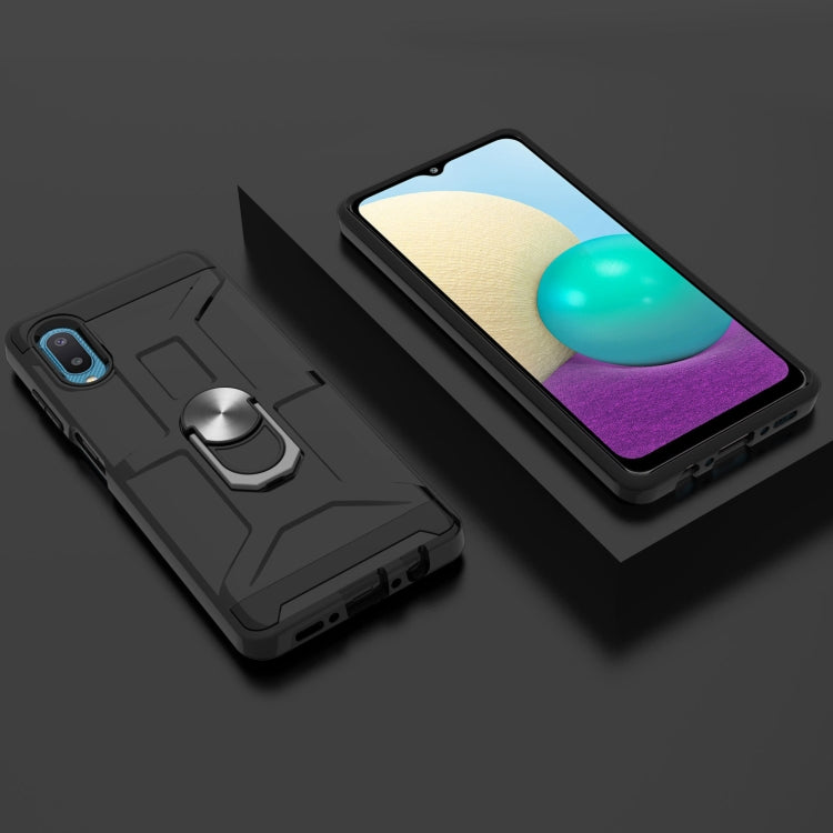 For Samsung Galaxy A02 / M02 War-god Armor TPU + PC Shockproof Magnetic Protective Case with Ring Holder