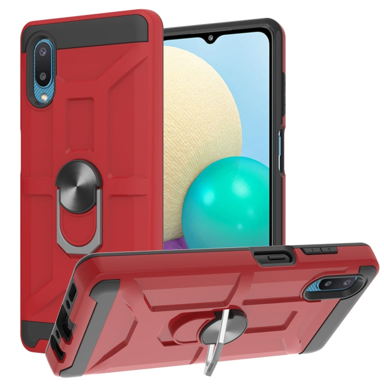 For Samsung Galaxy A02 / M02 War-god Armor TPU + PC Shockproof Magnetic Protective Case with Ring Holder