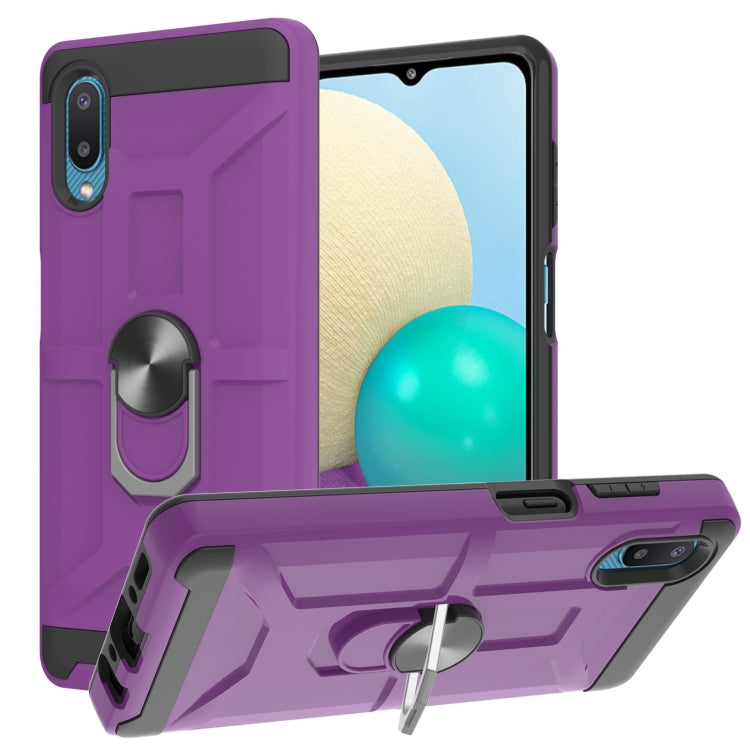For Samsung Galaxy A02 / M02 War-god Armor TPU + PC Shockproof Magnetic Protective Case with Ring Holder