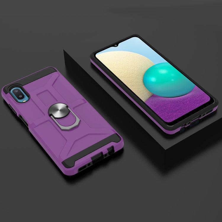 For Samsung Galaxy A02 / M02 War-god Armor TPU + PC Shockproof Magnetic Protective Case with Ring Holder