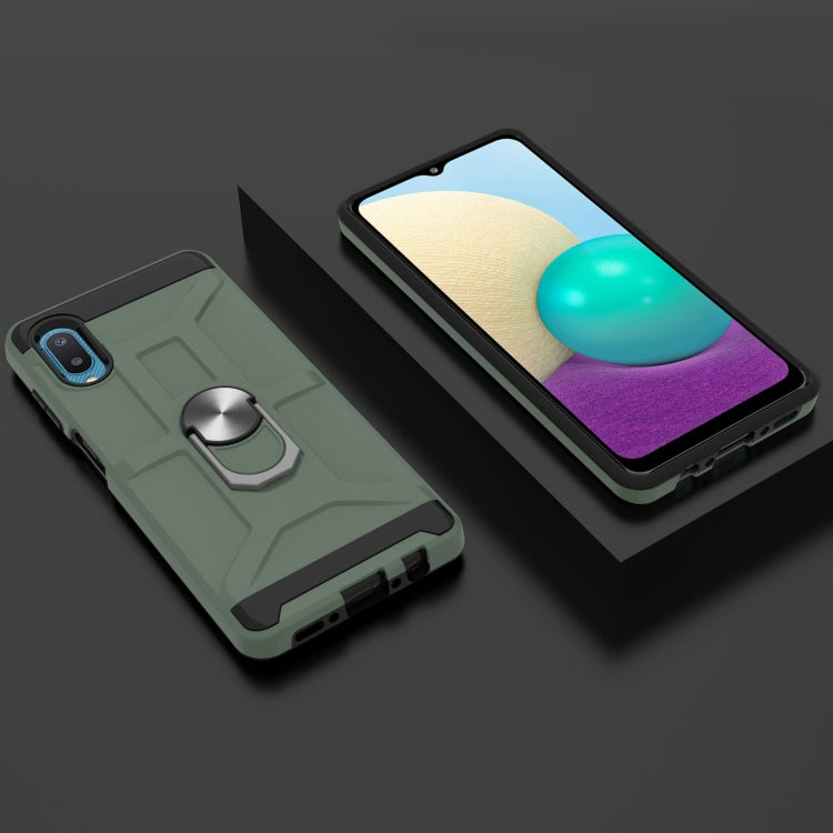 For Samsung Galaxy A02 / M02 War-god Armor TPU + PC Shockproof Magnetic Protective Case with Ring Holder