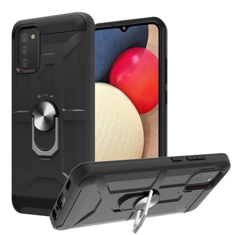 For Samsung Galaxy A02s (164mm) War-god Armor TPU + PC Shockproof Magnetic Protective Case with Ring Holder