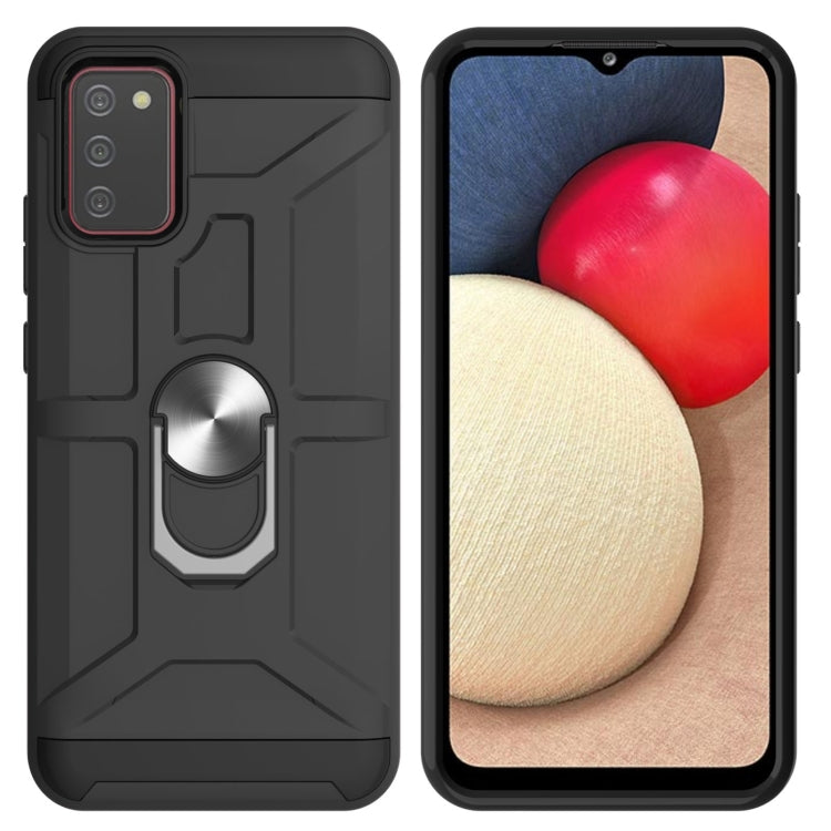 For Samsung Galaxy A02s (164mm) War-god Armor TPU + PC Shockproof Magnetic Protective Case with Ring Holder