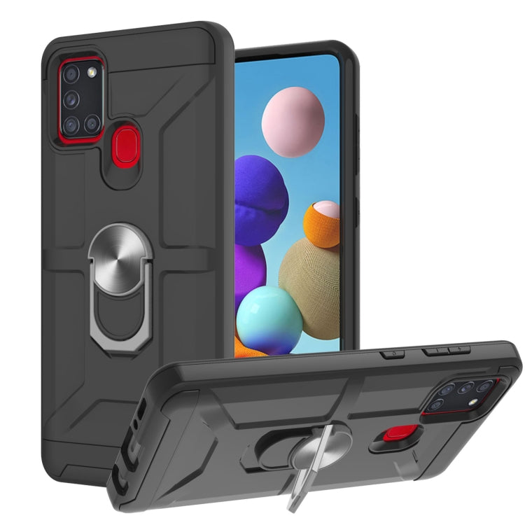 For Samsung Galaxy A21s War-god Armor TPU + PC Shockproof Magnetic Protective Case with Ring Holder
