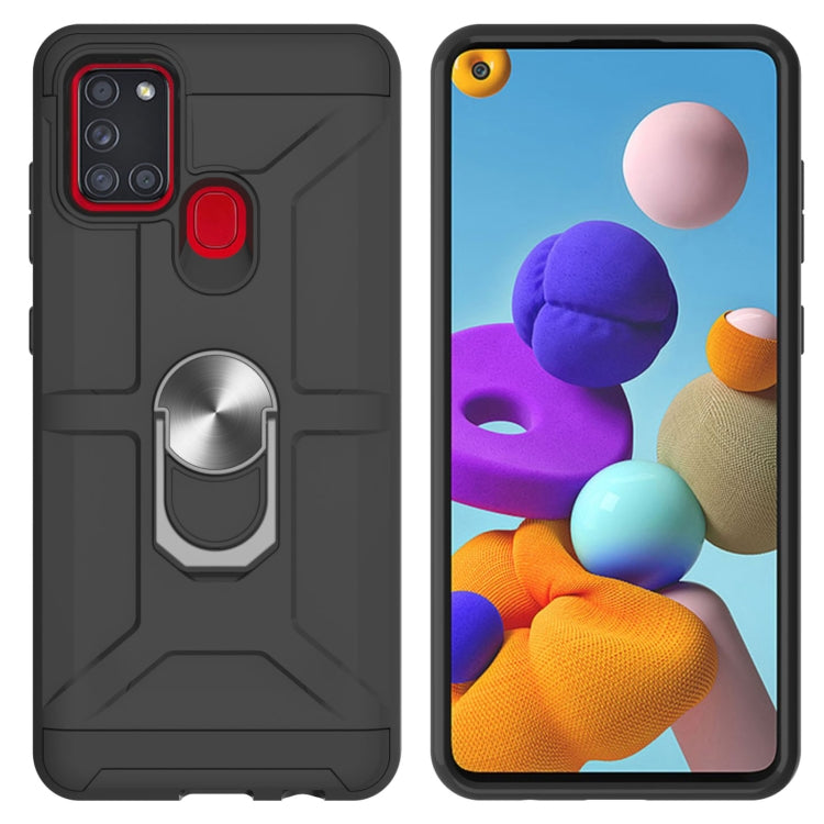 For Samsung Galaxy A21s War-god Armor TPU + PC Shockproof Magnetic Protective Case with Ring Holder