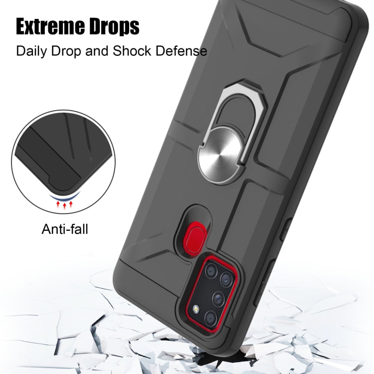 For Samsung Galaxy A21s War-god Armor TPU + PC Shockproof Magnetic Protective Case with Ring Holder