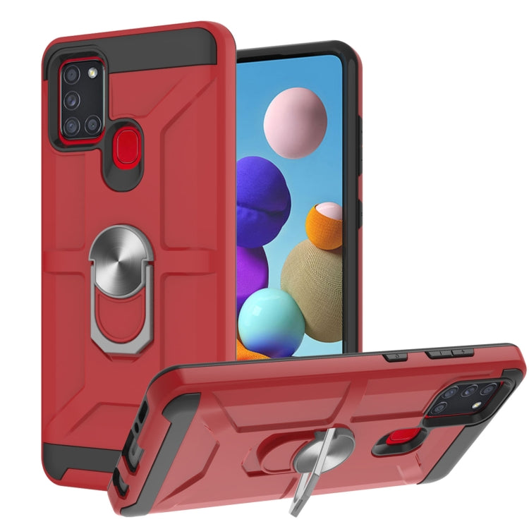 For Samsung Galaxy A21s War-god Armor TPU + PC Shockproof Magnetic Protective Case with Ring Holder