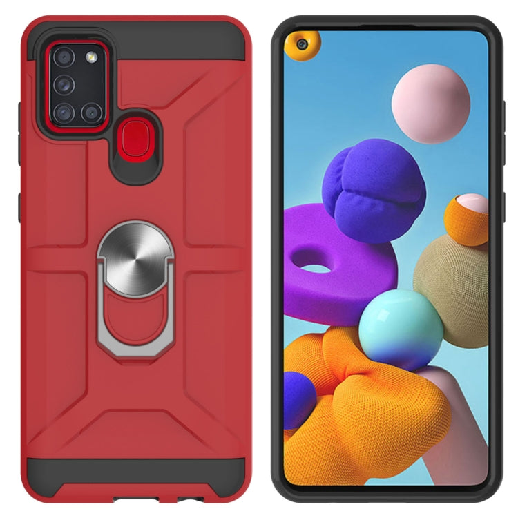 For Samsung Galaxy A21s War-god Armor TPU + PC Shockproof Magnetic Protective Case with Ring Holder