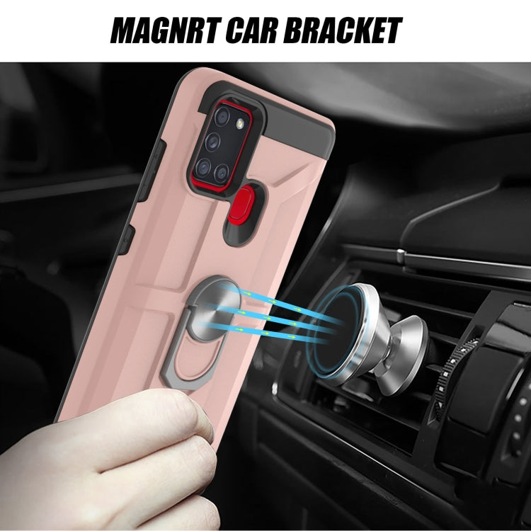 For Samsung Galaxy A21s War-god Armor TPU + PC Shockproof Magnetic Protective Case with Ring Holder
