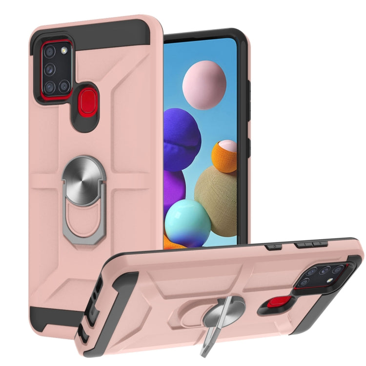 For Samsung Galaxy A21s War-god Armor TPU + PC Shockproof Magnetic Protective Case with Ring Holder